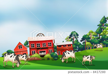 Cows in the farm - Stock Illustration [8417280] - PIXTA