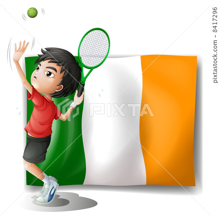 A boy playing tennis in front of the Ireland flag A boy playing tennis in front of the Ireland flag 8417296