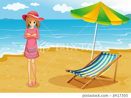 A lady wearing a pink dress at the beach 8417305