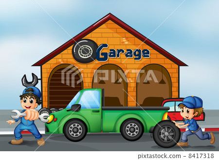 Two boys repairing a truck Two boys repairing a truck 8417318