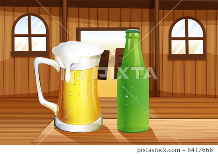 A beer and a bottle of softdrink at the table A beer and a bottle of softdrink at the table 8417666