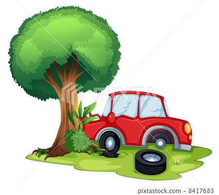 A red car bumping on a tree A red car bumping on a tree 8417683