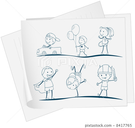 A paper with a sketch of kids playing 8417765