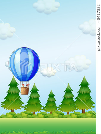 Two kids riding in an air balloon Two kids riding in an air balloon 8417822