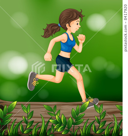 A woman running above a wood with leaves 8417920