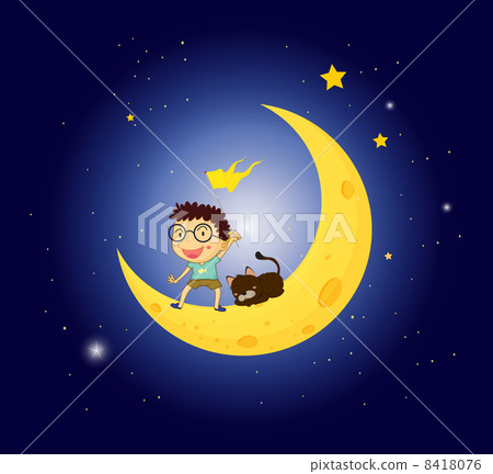 A boy and his pet at the moon 8418076