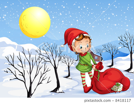 An elf holding a bag of gifts 8418117