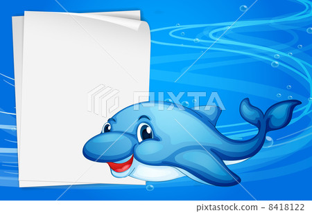 A dolphin beside an empty paper under the sea A dolphin beside an empty paper under the sea 8418122