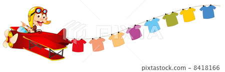 A monkey riding in a red plane with hanging clothes at the back A monkey riding in a red plane with hanging clothes at the back 8418166