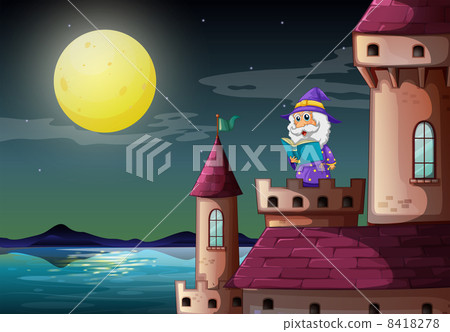 A castle port with a wizard reading a book A castle port with a wizard reading a book 8418278