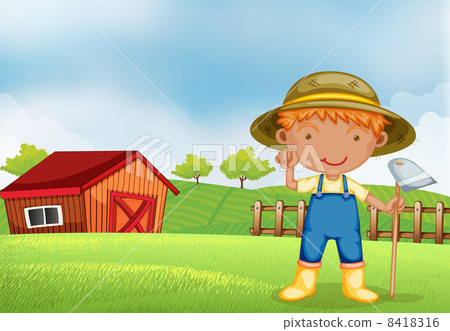 a farmer holding a hoe