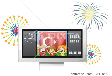 A scoreboard with the flag of Turkey and three boys A scoreboard with the flag of Turkey and three boys 8418380