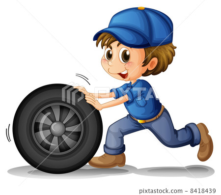 A boy pushing a wheel A boy pushing a wheel 8418439