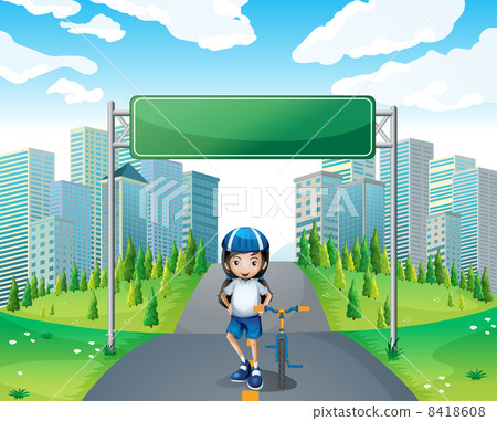 A girl standing below the empty signboard - Stock Illustration [8418608 ...