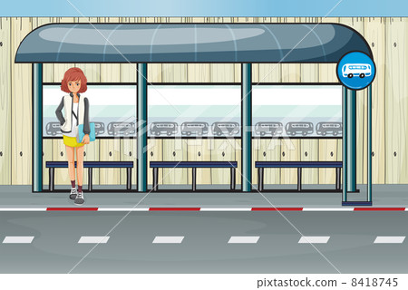 A girl in the bus stop 8418745