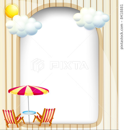 An empty surface with beach chairs and umbrella An empty surface with beach chairs and umbrella 8418881