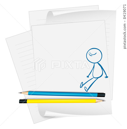 A paper with an image of a man sitting down 8419071