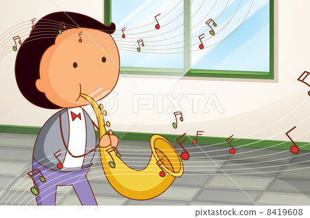 插图素材: a man playing a saxophone