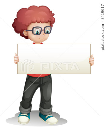 A boy holding an empty banner A boy holding an empty banner 8419617