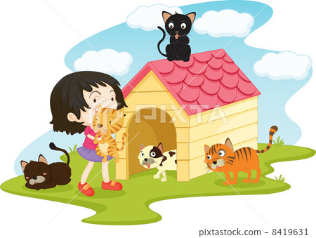 Girl with pet cats Girl with pet cats 8419631