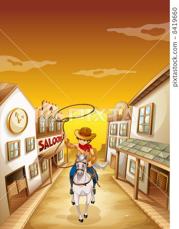 A young boy riding in a horse with a rope A young boy riding in a horse with a rope 8419660
