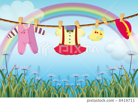 A garden with hanging baby clothes 8419711