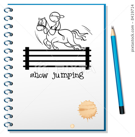 A notebook with a sketch of a boy riding a horse 8419714