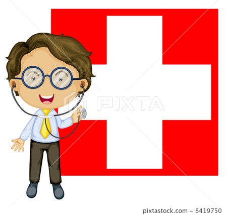 A doctor in front of the Switzerland Flag A doctor in front of the Switzerland Flag 8419750