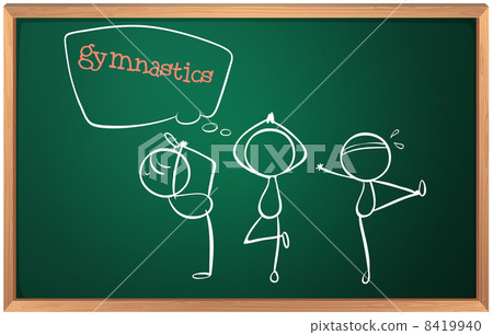 A blackboard with a sketch of the gymnasts 8419940