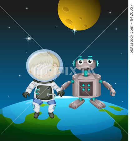 An astronaut beside a robot in the outer space An astronaut beside a robot in the outer space 8420057