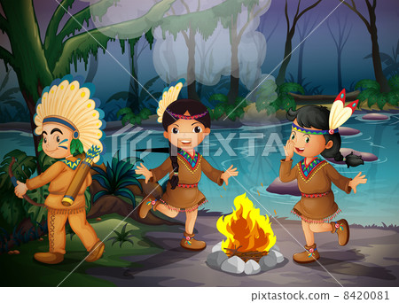 Three Indian kids inside the forest 8420081