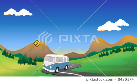 A curve road with a bus A curve road with a bus 8420174