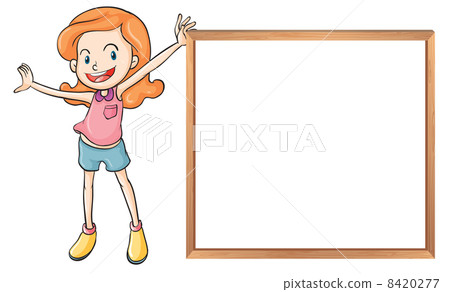 A girl holding an empty wooden blank board A girl holding an empty wooden blank board 8420277