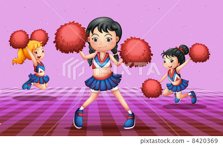 Energetic cheerdancers with red pompoms 8420369
