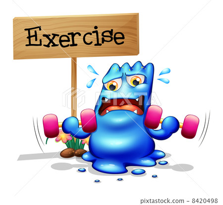 A monster exercising in front of the signboard 8420498