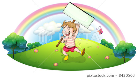A boy holding an empty board at the hill A boy holding an empty board at the hill 8420503
