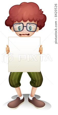 A sad boy holding an empty signage 8420526