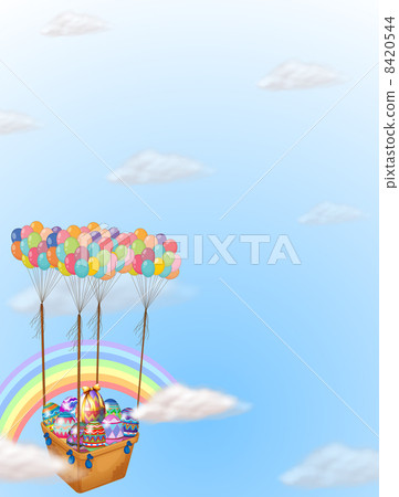 Colorful easter eggs carried by a group of balloons 8420544
