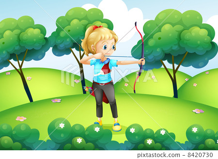 A girl with an archer at the hilltop 8420730
