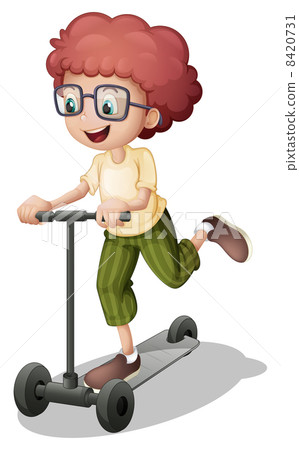 A boy riding a scooter 8420731