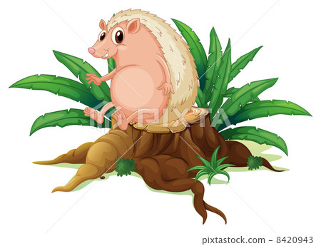 A molehog sitting on the stump with leaves A molehog sitting on the stump with leaves 8420943