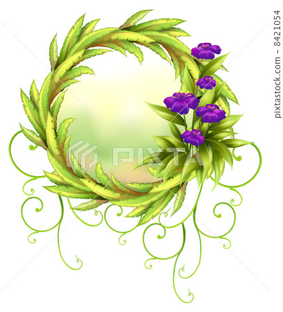 A round green border with violet flowers A round green border with violet flowers 8421054