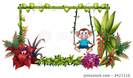 An empty frame made of bamboo with a monkey 8421118