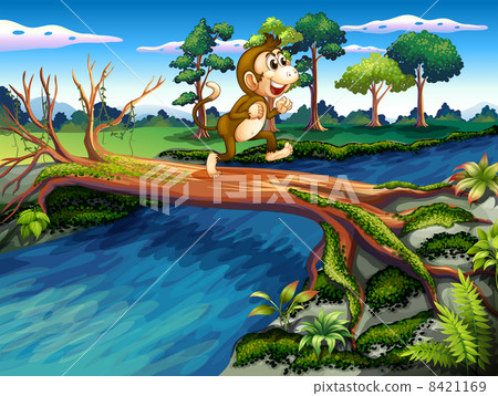 A monkey crossing the river A monkey crossing the river 8421169