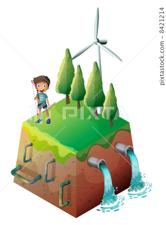 A boy holding a bow at the top of the drainage A boy holding a bow at the top of the drainage 8421214
