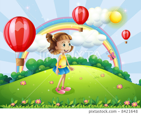 A happy girl watching the air balloons A happy girl watching the air balloons 8421648