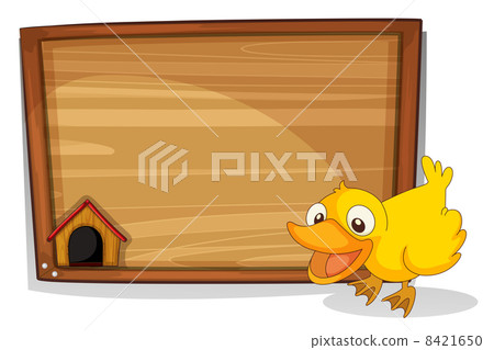 A duck beside an empty wooden board A duck beside an empty wooden board 8421650