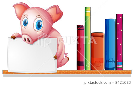A pig above a shelf holding an empty signboard A pig above a shelf holding an empty signboard 8421683