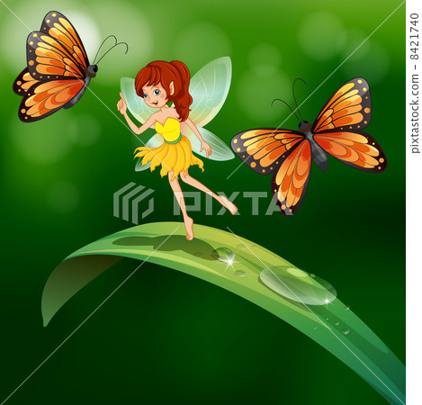 A fairy standing in a leaf with butterflies A fairy standing in a leaf with butterflies 8421740