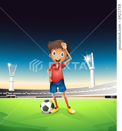 A field with a soccer player in a red uniform A field with a soccer player in a red uniform 8421759
